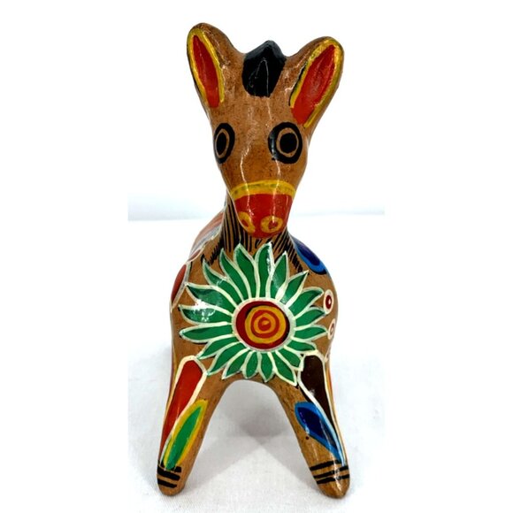 Mexican Folk Art Pottery Clay Horse Bank Terra Cotta Hand Painted Vintage 7" L - Picture 3 of 7